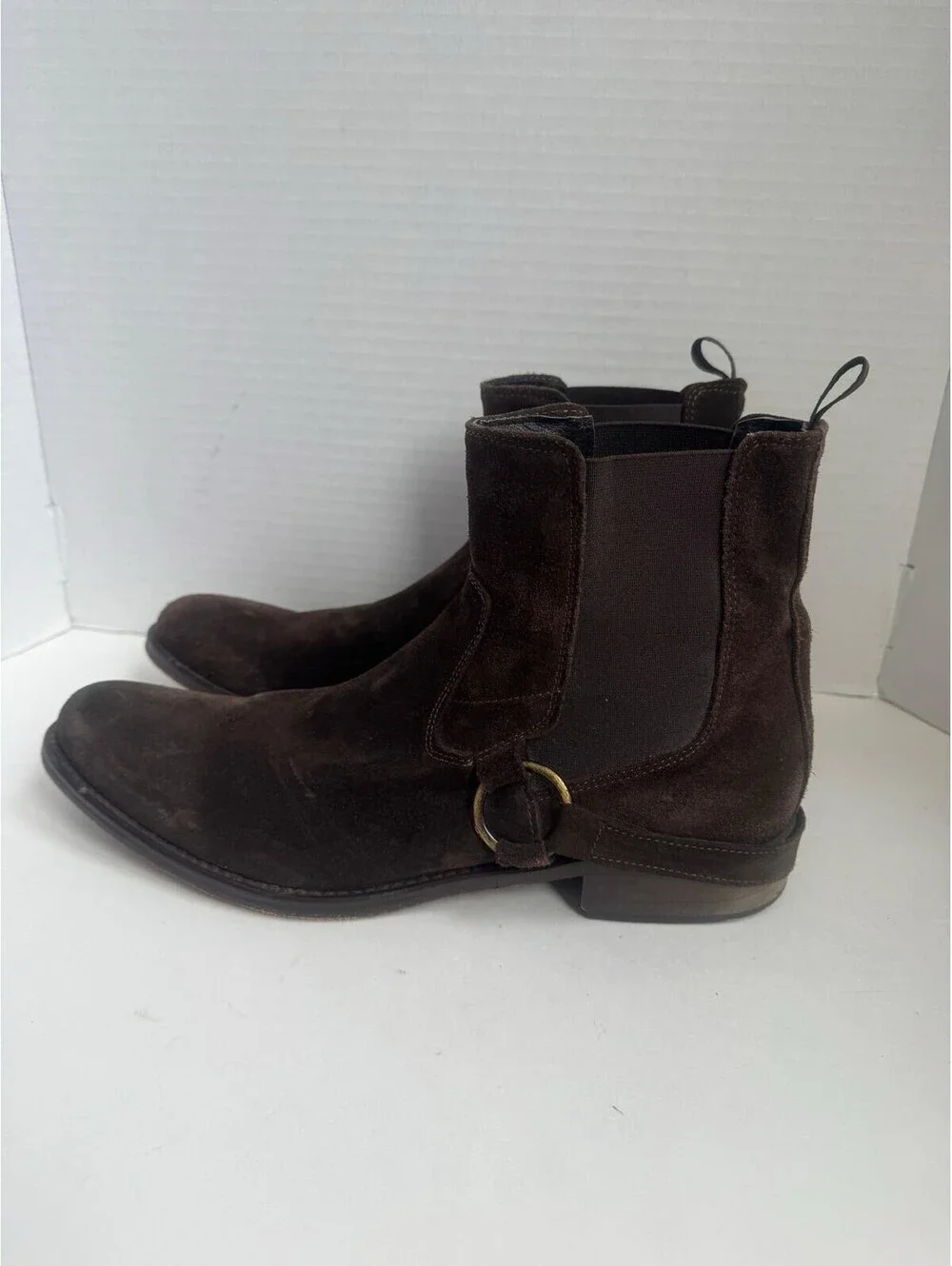 To Boot New York by Adam Derrick — Dark Brown Suede Harness Chelsea Boots